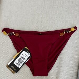 NWT red / burgundy bikini bottom, size M by VIX, decorative stones, gold finish